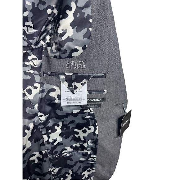 Indochino New Bespoke 2 Button Gray Blazer Sport‎ Coat Jacket Men's Camo Lining - Picture 4 of 12